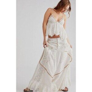 Free People Night Fall Maxi Skirt Size 8 $298 White Boho Festival Resort